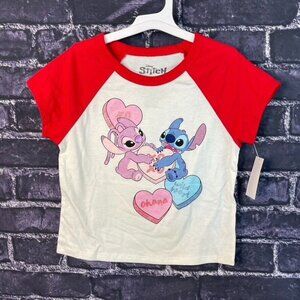 Disney Lilo & Stitch Girl's Small 6/6X Candy Hearts T-Shirt Red White